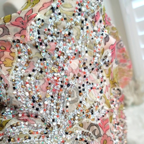 RINA DHAKA ANTHROPOLOGIE SILK EMBROIDERED & BEADED SLEEVELESS GATHERED DRESS XS - Picture 7 of 10